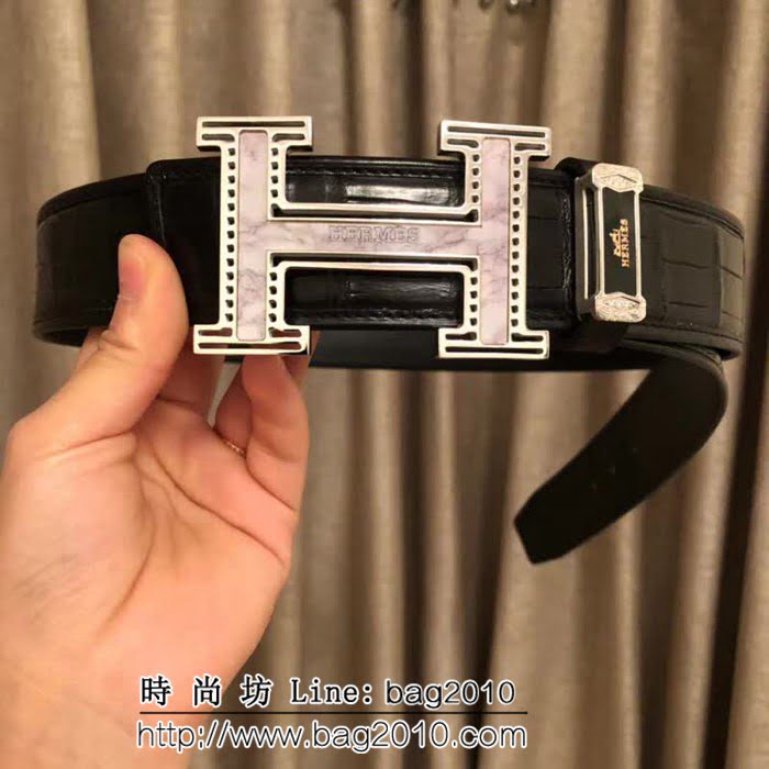 愛馬仕HERMES 純手工美洲鱷魚無拼接肚皮 高端男士皮帶 HHG1571